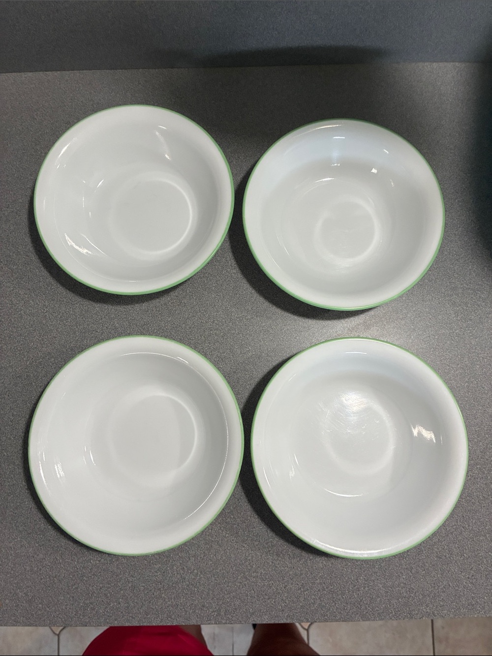 Corelle White Ceramic Bowls with Green Rim - Set of 4